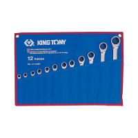 Набор комбинированных трещоточных ключей (8-24 мм, чехол из теторона, 12 предметов) KING TONY 12112MRN