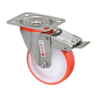Колесо с нержавеющей вращающейся опорой, пластиной крепления и передним тормозом (100 мм; 170 кг; INOX) Tellure rota 606702