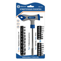 Т-образная отверточная рукоятка КОБАЛЬТ с набором бит и торцевых головок 245-473
