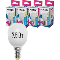 Светодиодная лампа КОСМОС LED 7.5Вт Шар 220В E14 3000К 417257 LkecLED7.5wGL45E1430