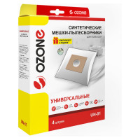 Мешки пылесборники OZONE универсальные для пылесоса, 4 шт., синтетические, многослойные, размер картона: 100x130 мм, диаметр отверстия: 40 мм . UN-01