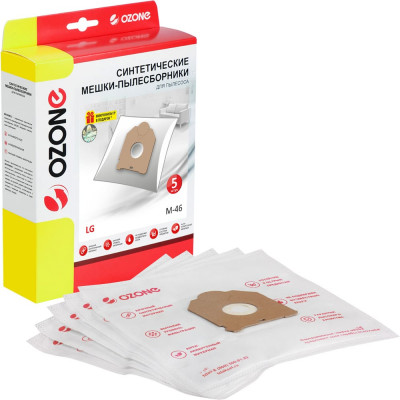 Мешки пылесборники для пылесоса LG, OZONE 5 шт., синтетические, многослойные . M-46