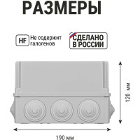 Коробка распределительная TDM ELECTRIC 190х140х120мм, крышка, IP55, 10 гермовводов SQ1401-1246