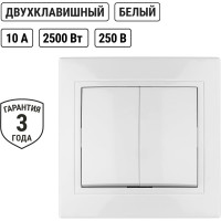 Двухклавишный выключатель TDM ELECTRIC 10А белый Таймыр SQ1814-0002