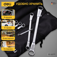 Набор накидных изогнутых гаечных ключей в сумке DELI 12шт/ 6-32мм DL150012A (углеродистая сталь, ткань Oxford) 104511