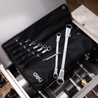 Набор накидных изогнутых гаечных ключей в сумке DELI 12шт/ 6-32мм DL150012A (углеродистая сталь, ткань Oxford) 104511