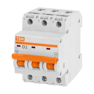 Автоматический выключатель TDM ELECTRIC ВА47-29 3Р 2А 4.5кА D SQ0206-0165
