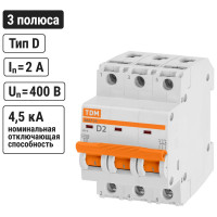 Автоматический выключатель TDM ELECTRIC ВА47-29 3Р 2А 4.5кА D SQ0206-0165