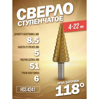 Ступенчатое сверло в блистере (4-22 мм, HSS 4241) Rockforce RF-44741(29880)