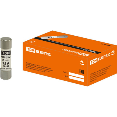 Плавкая вставка TDM ELECTRIC ПВЦ-С2 10х38 aR быстродействующая 25А SQ0729-0046
