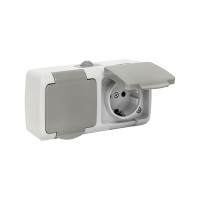 Двухместная розетка EKF Мурманск 16А с заземлением с крышкой IP54 серый с защитными шторками EFR16-129-30-54