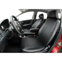Авточехлы Rival Ромб (зад.сп. 40/60) Volkswagen Polo V седан 2010-2020, эко-кожа, черные, SC.5801.2