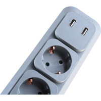 Сетевой фильтр Uniel Lux, 3м, Пвс 3х0,75, 4 гнезда, с/з, 1USB/1A. 10А S-GSL5-3U GREY UL-00001761
