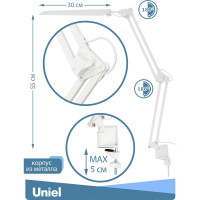 Настольный светильник Uniel на струбцине /LED/500Lm/4500K/Dimmer/TLD-524 White/8W/ 10610