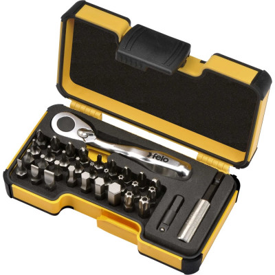 Набор бит SL/PH/PZ/Tx/HEX/TxTR/BH/MS с мини трещоткой в кейсе, 33 шт Felo 05773306
