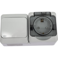 Блок Systeme Electric (Schneider Electric) Этюд, IP44, 1-кл выключатель+евророзетка, з/ш, серый BPA16-241C