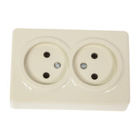 Розетка ЭРА 11-2202-02 2х2P, 16A-250В, IP20, открытой установки, Эксперт, слоновая кость Б0020683