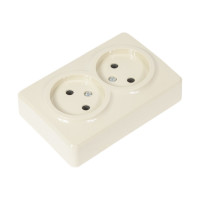 Розетка ЭРА 11-2202-02 2х2P, 16A-250В, IP20, открытой установки, Эксперт, слоновая кость Б0020683