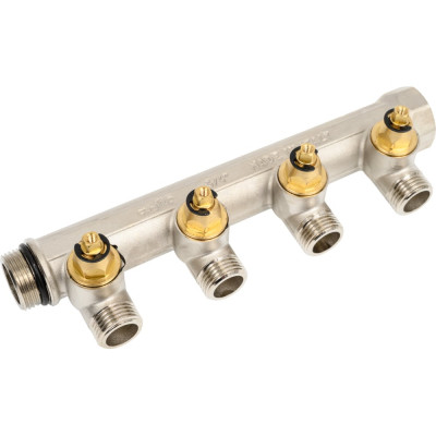 Uni-Fitt Коллектор НВ 3/4", 4х1/2", Н 50 мм с выходами под 90 град, под плоскую прокладку 411N3240