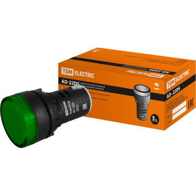 Лампа TDM ELECTRIC AD-22DS LED матрица, d22мм, зеленый, 230В, SQ0702-0004