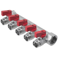 Коллектор с отсекающими кранами MPF 5 вых. х 3/4 х 1/2 наруж.рез. ИС.072640