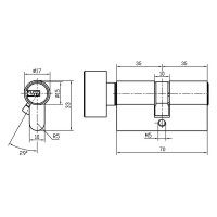 Цилиндр DOORLOCK DL Standard Z35xK35 мм PN матовый никель с поворотной кнопкой, 3 ключа 72039