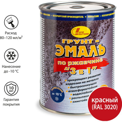 Грунт-эмаль по ржавчине 3в1 Новбытхим красная, RAL 3020 1 л 2904