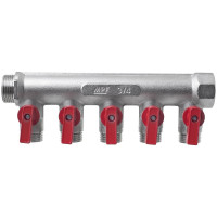 Коллектор с отсекающими кранами MPF 5 вых. х 3/4 х 1/2 наруж.рез. ИС.072640