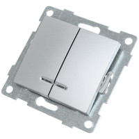Выключатель GUSI ELECTRIC Bravo 2 клавиши, индикатор, СУ, 10А, 250В, серебро С10В28-004