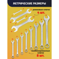 Набор рожковых и комбинированных ключей WMC TOOLS 12пр. в пластиковом держателе WMC-5198(47104)