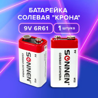 Батарейка SONNEN Крона солевая, 1 шт., в блистере, 451101