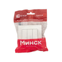 3-клавишный выключатель EKF Минск СП,10А, белый Basic ERV10-024-10