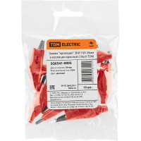 Зажим для проводов (крокодил) TDM ELECTRIC ЗКИ 10А 56мм в изоляции красный, упаковка 10 штук, арт. SQ0541-0005