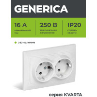 Розетка GENERICA КВАРТА х2 с/з в сборе б/ш,бел ERK24-K01-16-DM
