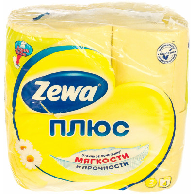 ZEWA Бумага туалетная бытовая спайка 4шт 2-х слойная Plus аромат ромашки 144065 122816