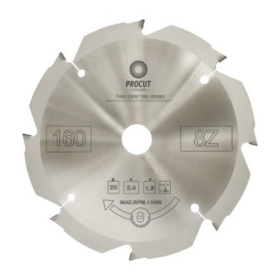 PROCUT Пила алмазная по фиброцементу с алмазными PCD зубьями 160x20x2.4/1.8 Z=8 795.1602008D