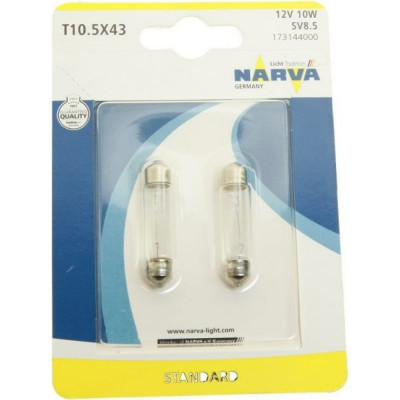 NARVA Автолампа C10W SV8.5 8 41мм блистер, 2шт 12V 1 10 173144000