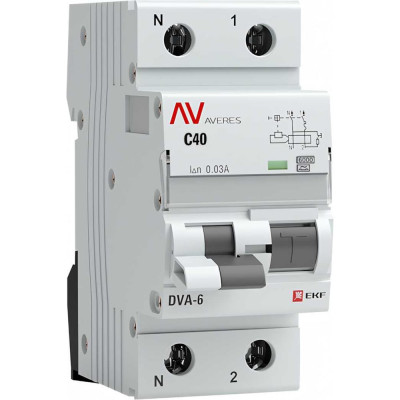 EKF Дифференциальный автомат DVA-6 1P+N 40А 30мА 6кА AVERES rcbo6-1pn-40C-30-a-av