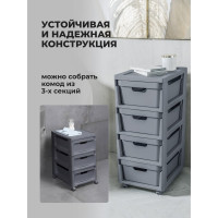 Комод Econova Luxe на колесах, 4 ящика, 300х385х690 мм серый 43324671170