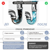 Чистящее средство от засоров КЕНАЗ чистка труб, для прочистки труб от волос, 0.8 л 809752