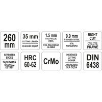 Ножницы YATO по металлу правые 260мм CrMо YT-1911 37131911 092 1