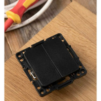 Механизм двухклавишного выключателя EKF Стокгольм, проходной, 10А, черный, PROxima EZV10-027-10