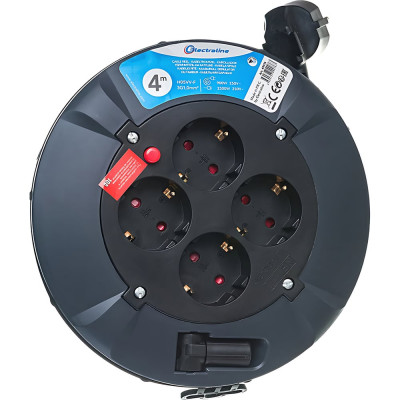 Кабельный барабан Electraline FIXED PANEL с 4 гнездами кабель ПВС 3x1,0-4М 49076