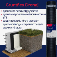 Профилированная мембрана с геотекстилем Gruntflex Drenaj 2х20 м, 40 кв.м GRUDR.2.40
