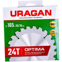 Диск пильный по дереву URAGAN Optima 165х20/16 мм, 24Т 36801-165-20-24_z01