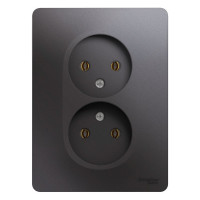 2-местная розетка Systeme Electric скрытой проводки Glossa 16А IP20 250В без заземления в сборе графит GSL001320