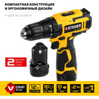 Дрель-шуруповерт STEHER 12В, 2 АКБ 2Ач CD-120-2