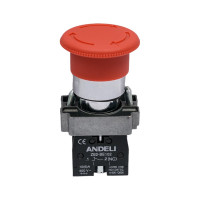 Кнопка ANDELI XB2-BS542 Грибок аварийная с фиксацией поворотная красный ADL10-043