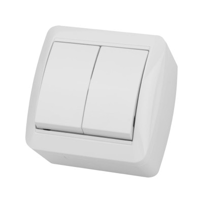 Выключатель накладной двухклавишный, белый IP44 TDM ELECTRIC 10А, серия "Селигер" SQ1818-0002