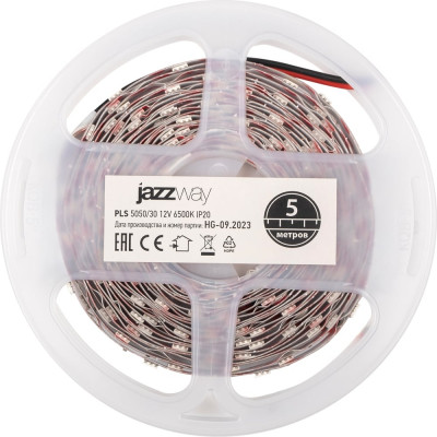 Светодиодная лента Jazzway PLS 5050/30-12В 7.2Вт/м 6500К белый IP20 (упаковка 5м) 327545